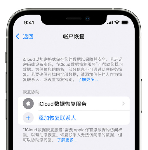 大通苹果手机维修分享在 iPhone 上设置帐户恢复联系人的方法 