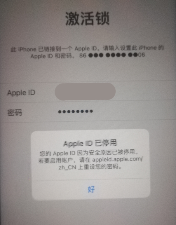 大通苹果手机维修分享iPhone 12 出现提示“Apple ID 已停用”怎么办 